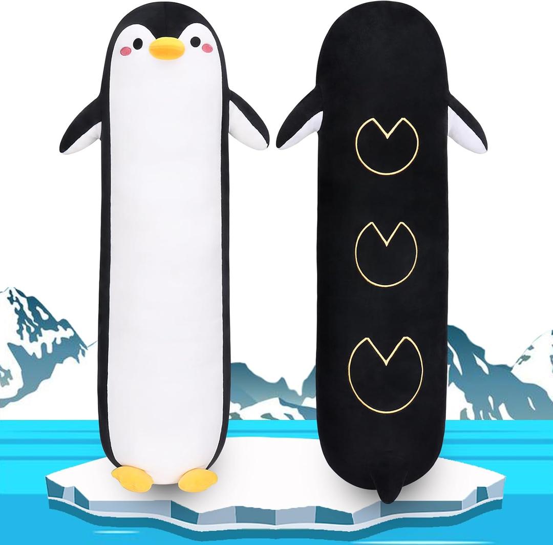 Sprinqdawin Long Penguin Plush Pillow, 33.5 Black Penguin Stuffed Animal, Cute Cartoon Sleeping Plushy, Soft Cuddly Hugging Plush Toys Kawaii Body Pillow, Sweet Kids Gifts at Birthday
