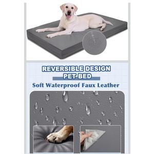 Vonabem Outdoor Waterproof Dog Bed Washable, XL Large Crate Pad 42 inch, Wipeable Leather Pet beds with Removable Cover, Foam Orthopedic Anti-Slip Kennel Pads Reversible, 41"x27" Grey