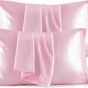 Bedsure King Size Satin Pillowcase Set of 4 - Pink Silky Pillow Cases for Hair and Skin, 20x36 Inches, Pillow Covers with Envelope Closure, Similar to Silk, Gifts for Women & Men