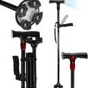 Walking Cane for Men & Women with Alarm, LED Light and Foldable Handle, Foldable, Adjustable, Lightweight, Free Self Standing Walking Cane for Seniors & Adults