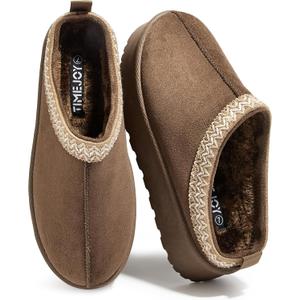 Women's Platform Slippers Mini Boots Warm Winter Snow House Shoes Premium Suede Faux Fur Lined Anti-Slip for Indoor to Outdoor (11, Dk Brown)