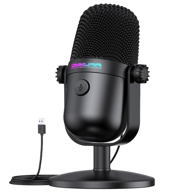 Gaming Microphone with Noise Cancellation & Mute Button, USB Condenser Mic for Streaming/Recording, Ultra-Compact Design, Compatible with PC/Mac/PS4/PS5, Podcast/YouTube/Twitch/Discord (Black)