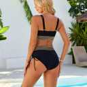 Blooming Jelly Women High Waisted Bikini Sets Tummy Control Swimsuits Color Block Two Piece Drawstring Bathing Suit (Black, M)