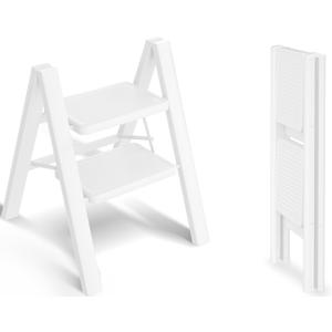 2 Step Ladder, Folding Step Stool, Lightweight Stepladder, White