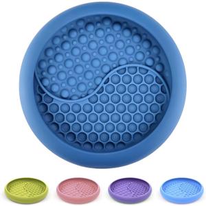 Dog Lick Bowl, Non-Slip Dog Slow Feeder Licking Mat Treat Dispenser, Interactive and Enrichment Toys, Boredom & Anxiety Reducer, BPA Free Silicone (Dark Blue, Large)