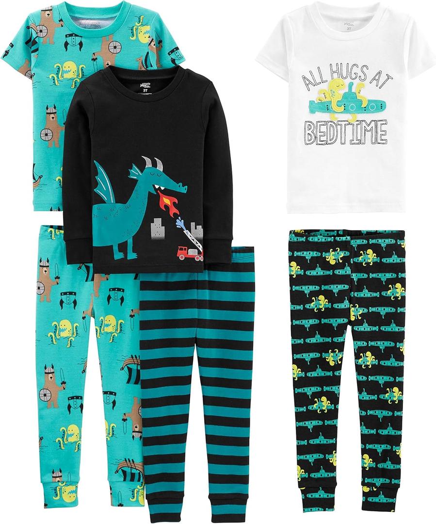 Simple Joys by Carter's girls 6-piece Snug Fit Cotton Pajama Set (8, Multicolor/Bear/Dragon/Octopus/Stripe)