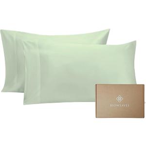 Bioweaves 100% Organic Cotton Pillow Cases 300 Thread Count Soft Sateen Weave GOTS Certified  Standard/Queen Size, Set of 2, Pastel Green