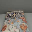 Area Rugs 5'x7' Washable Non-Slip, Floral Vintage Distress Print Pattern Medallion Carpet for Living Room Bedroom Dining Room, Beige Navy Blue Orange Colorful