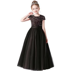 Flower Girl Dresses Wedding Bridesmaid Sequins Tulle Puffy Skirt Girls Birthday Party Pageant Gown Floor Length (4, Black)