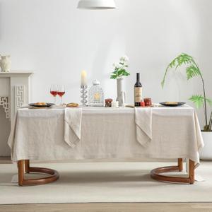EVERLY Pure Linen Hemstitch Tablecloth,100%Stonewashed French Linen tablecloths for Kitchen Dining Rectangle tables,60x120Inch Machine Washable Christmas Thanksgiving Organic Tablecloth-Natural Linen