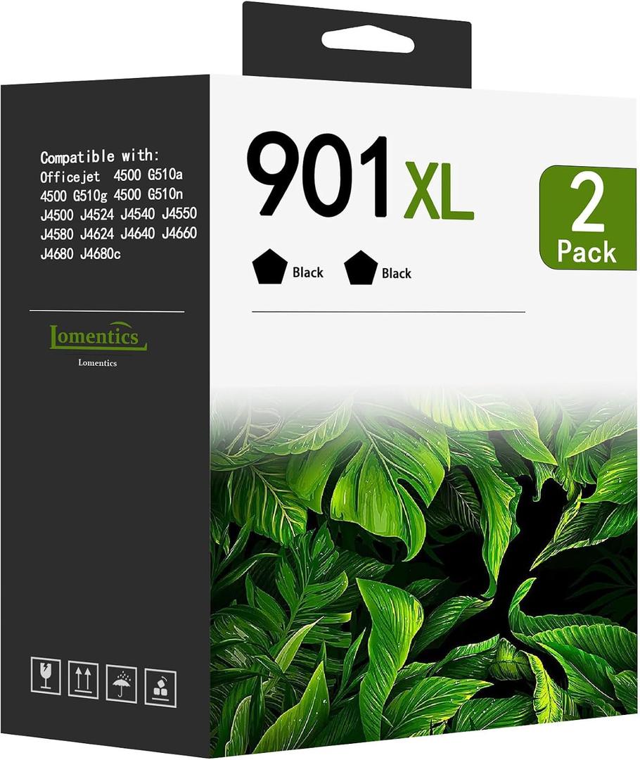 901XL Ink Cartridges High Yield (2-Pack, Black) Compatible 901XL Ink Cartridges Replacement for HP 901 XL Ink for Officejet 4500 J4524 J4540 J4550 J4580 J4624 J4680 Printer