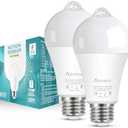 Aovpex Motion Sensor Light Bulbs, Dusk to Dawn, 13W 100W Equivalent, Movement Activated Security LED Bulb, 5000K Cool White, for Outdoor Indoor, Porch Garage Basement Hallway Closet, 2 Pack
