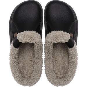 Fleece Lined Clogs Fur Fuzzy Fluffy Waterproof Slippers Women Men Winter Garden Shoes Warm House Slippers Indoor Outdoor Mules, Size: 8.5-9 Women/7-7.5 Men