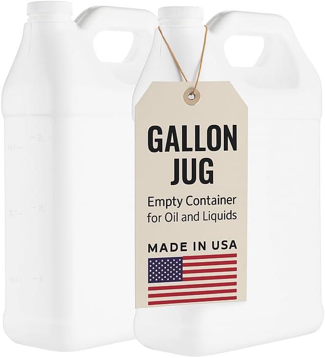 kitchentoolz Empty Gallon Jugs with Caps - Plastic F-Style HDPE Container with Secure Seal Lid - Liquid Storage, Oil & Water Transport Reusable Bottle - Pack of 2