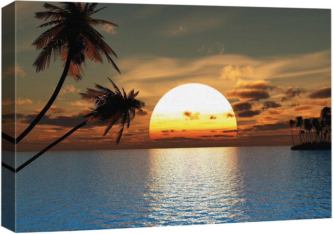 wall26 - Tropical Sunset Blue Water Endless Summer - Canvas Art Home Art - 47x24 inches