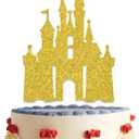Castle Cake Topper Princess Cake Topper Castle Theme Birthday Party Decorations Princess Party Supplies Princess Happy Birthday Cake Decorations Princess Baby Shower Supplies (Gold)