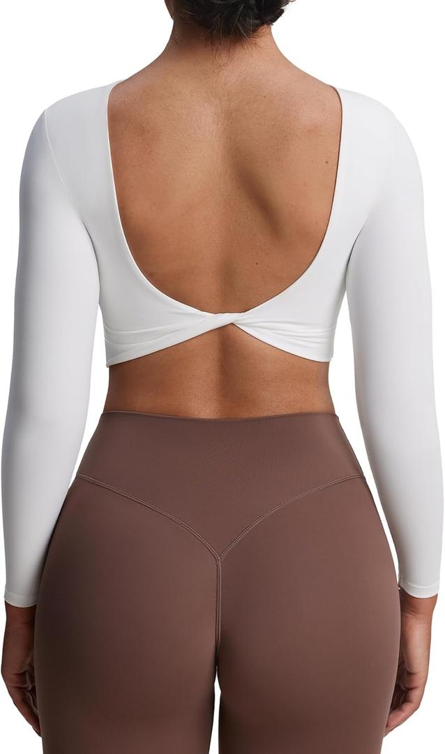 Aoxjox Long Sleeve Crop Tops for Women Emma Twist Back Workout Cropped T Shirt Top (Medium)