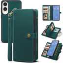 TwoHead for Samsung Galaxy S25 Edge Wallet Case with Card Holder, Detachable Magnetic Phone Case for S25 Edge,PU Leather All-Round Protective Phone Case Wallet with Wrist Strap(6.7 in,Green)
