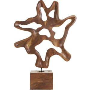 Deco 79 Teak Wood Abstract Decorative Sculpture Cutout Home Decor Statue with Block Base, Accent Figurine 22" x 4" x 31", Brown