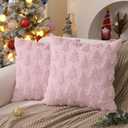 DFXSZ Christmas Tree Pillow Covers 16x16 inch Set of 2 Christmas Decoration Pink Soft Plush Faux Fur Jacquard Throw Pillows for Bedroom Sofa Holiday Festivals Winter Home Decor PTK006D16
