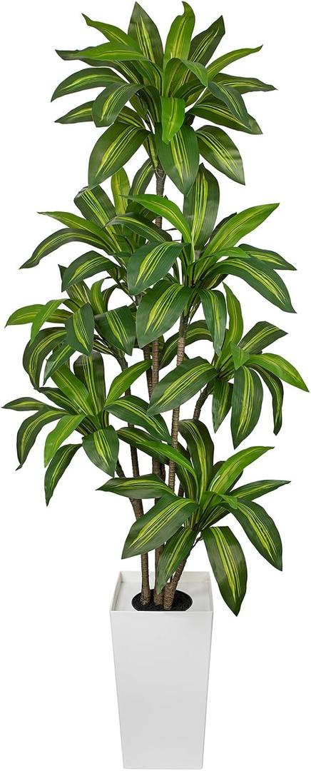 6FT Tall Artificial Dracaena Tree, Lifelike Faux Indoor Fake Floor Plant with White Pot, Faux Tree for Home Office Living Room Entryway Dcor