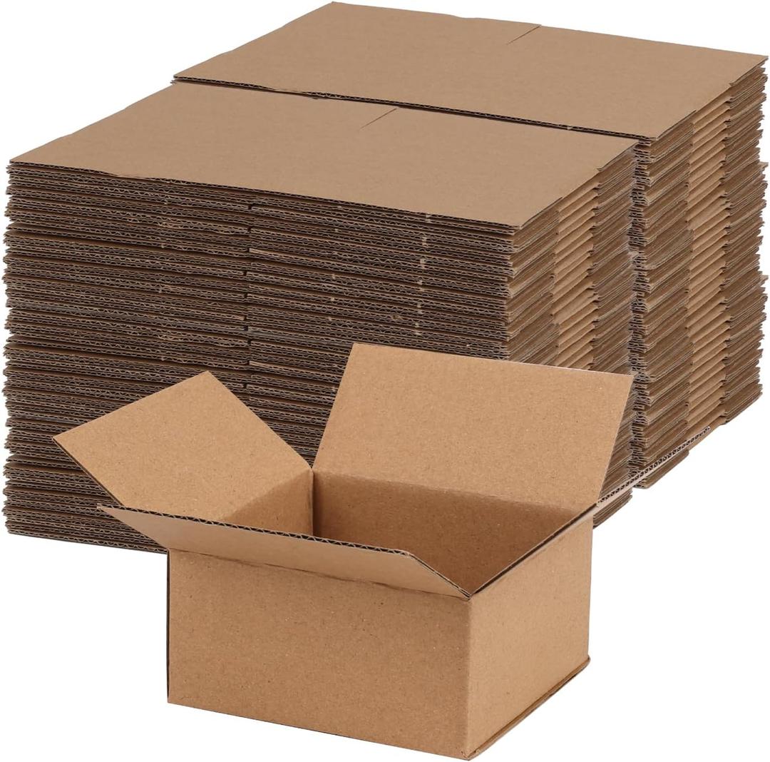 Rempry 100 Pack 4x4x2 Shipping Boxes Brown, Small Corrugated Cardboard Box for Mailing, Packaging Small Business, Kraft Mailer Gift Boxes