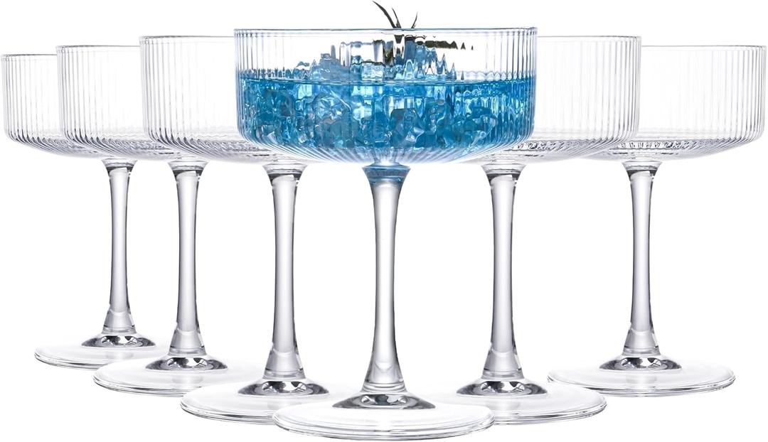 Set Of 6 Plastic Martini Glasses  10 Oz Coupe Glasses for Cocktails, Martinis, and Champagne, Espresso Martini Glasses, Ideal for Parties, Weddings, and Home Bars, Crystal-Clear Vintage Cups