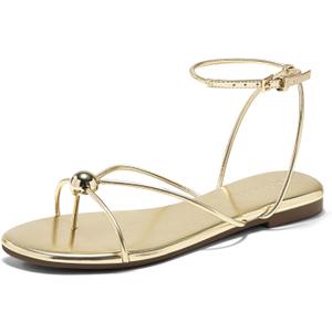 Coutgo Womens Strappy Flat Sandals Open Toe Flip Flops Sandals Ankle Strap Summer Beach Shoes (8.5, Gold)