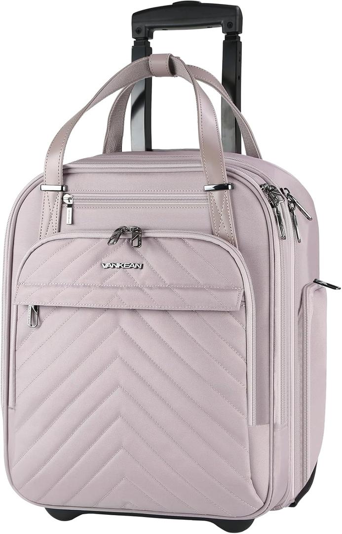 VANKEAN Carry On Underseat 16-inch Multi-functional Underseater Lightweight Overnight Suitcase with Wheels, Roller Case for Women Travel Business, Light Dusty Pink