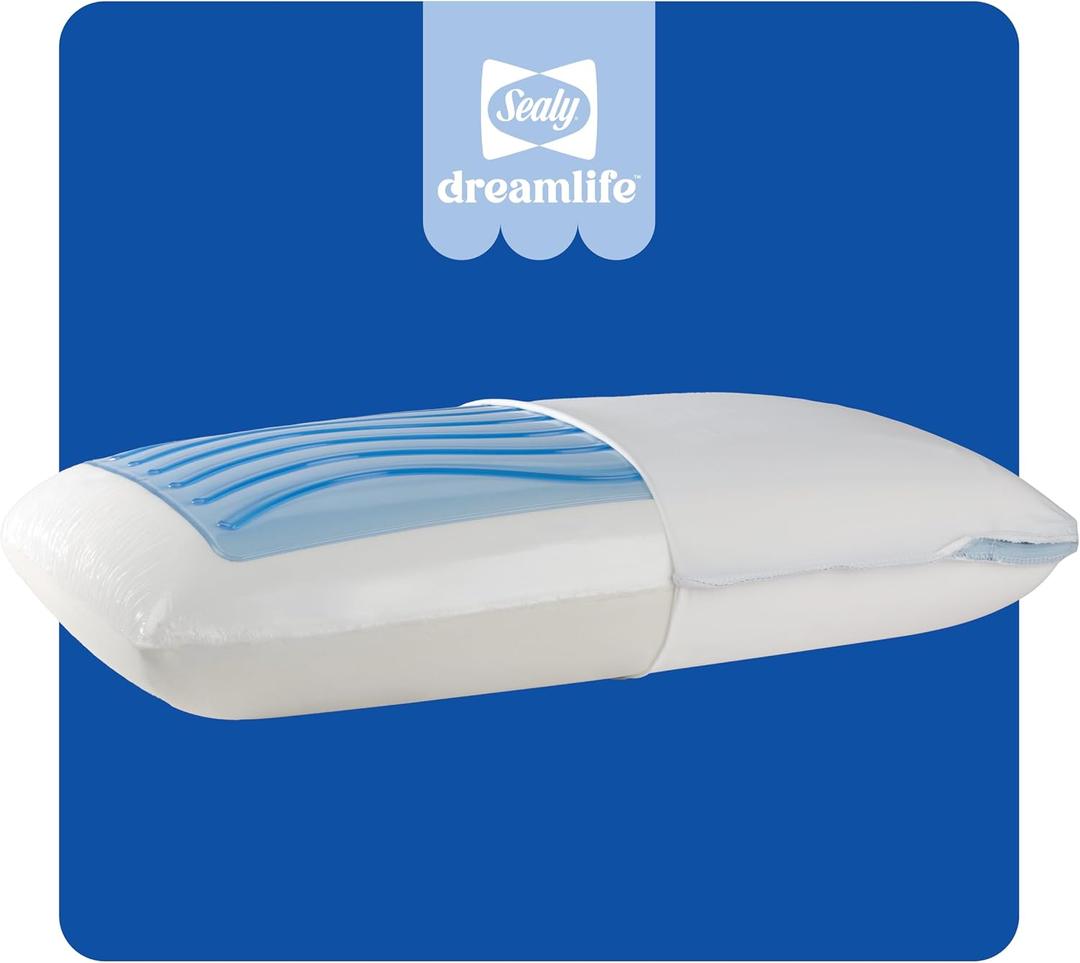 Sealy Dreamlife King Size Memory Foam Cooling Pillow with SealyChill Cooling Gel, Removable Machine-Washable Cover, Made in the USA, White
