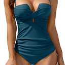 Eomenie Women's Push Up Wrap Front Swimsuit One Piece Tummy Control Bathing Suits Bandeau Support Slimming Swimwear (Blue, M)