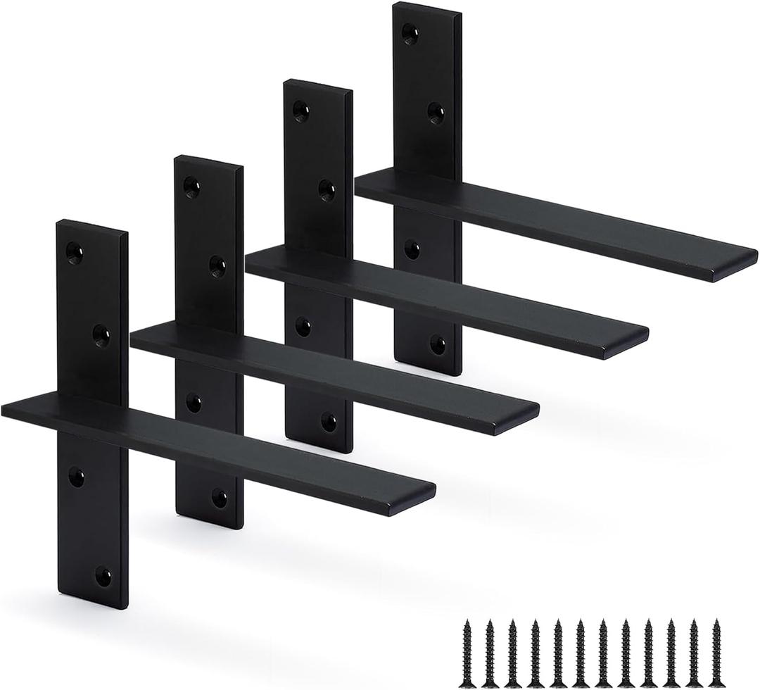 Floating Shelf Bracket 3/8" Thick Heavy Duty Shelf Brackets 4 Pack Free Hanging Countertop Support Bracket 8" Lx2.5 W Floating Wall Brackets for Cabinets, Granite, Dishwasher, Bench Seats Vanities