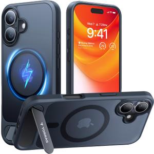 TORRAS for iPhone 16 Plus Case Translucent Black | Strong Magnetic & Seamless Stand, Fit for MagSafe, Military-Grade Drop Protection, Sturdy Adjustable Built-in Kickstand, Slim Matte Finish