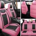 Car Seat Covers Full Set, Super Luxurious Heavy Universal Duty Waterproof Leather Automotive Vehicle Cover for Cars SUV Pick-up Truck, Non-Slip Seat Pink Car Accessories(Pink Black)
