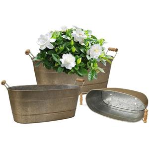 vensovo 15 Inch Galvanized Planters for Outdoor Plants - 3 Pcs Rustic Large Metal Flower Buckets with Drainage & Plug, Farmhouse Style Oval Planter Containers with Handles, Great for Home Decor