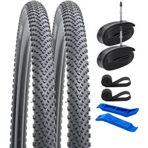 YUNSCM 700 x 38C Lightweight Bike Tires 700x38C (ETRTO 40-622) and 700C Bike Tubes - 60TPI Nylon, Puncture-Resistant, Compatible with Gravel Bike Tires 700x36C/37C/38C/39C/40C- 2 PCS (Y-586)