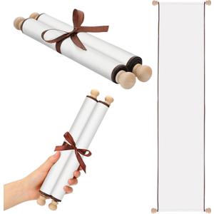 Epakh 1 Pcs Blank Scroll Paper with Wood Rods for Naughty or Nice List, Writing, Wedding Vows, Drawing, Cosplay Prop, Renaissance, Tabletop Role (7.5 x 30 Inch, White)