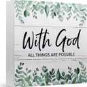 Bible Verse Desk Decor Signage for Office Home, With God All Things are Possible, Wooden Sign 5x5 Inches