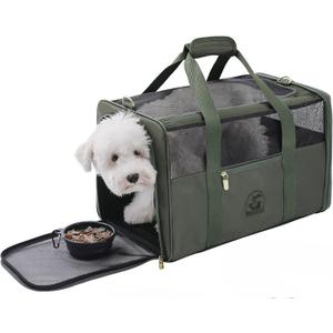 Luxury Pet Carrier for Dogs, Cats, Puppies - Airline TSA Approved, Durable Anti-Scratch Fabric, Soft-Sided, Consistent Airflow, Foldable Design, Cushion Pad, Travel (Olive Green, Large)