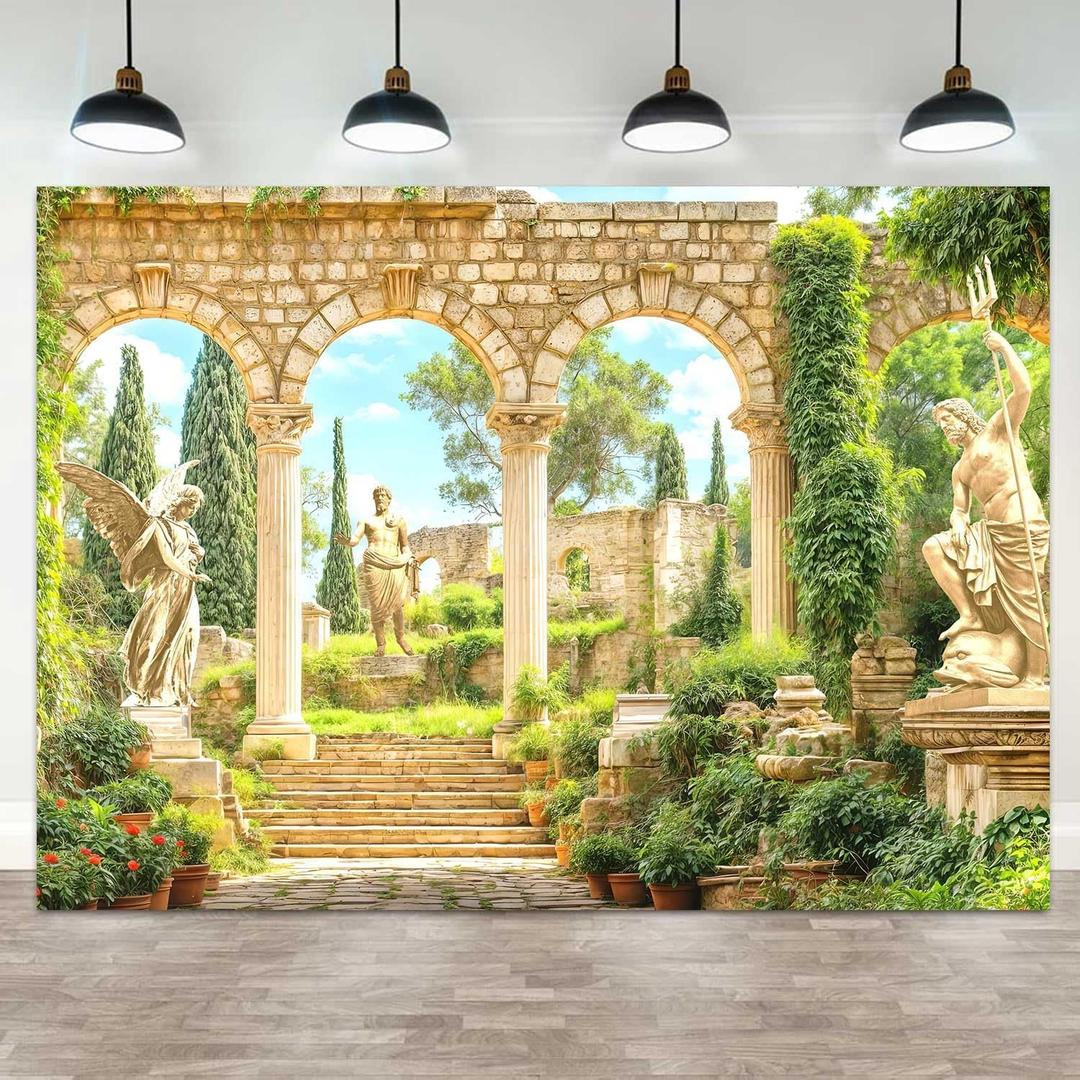 Greek Party Decorations Backdrops for Photoshoot, Ancient Greek Greece Palace Mythology Themed Picture Wall Backdrop for Photography Decor Banner, Photographic Studio Photo Backgrounds 7X5 FT