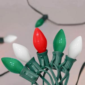 SUNSGNE C7 Christmas String Lights 25 Feet Outdoor String Lights with 27 5W Red Green White Glass Light Bulbs (2 Spare) for Backyard Patio Garden Xmas Decor, Green Wire