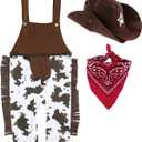 A&J DESIGN Baby Boys' Western Cowboy Romper Sets with Scarf and Hat (12-18 Months, Brown)