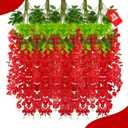 24 Pack Red Wisteria Hanging Flowers, 3.4 Ft Fake Hanging Flowers, Artificial Wisteria Garland Vines for Wedding Room Backdrop Outdoor Patio Garden Valentine's Decoration