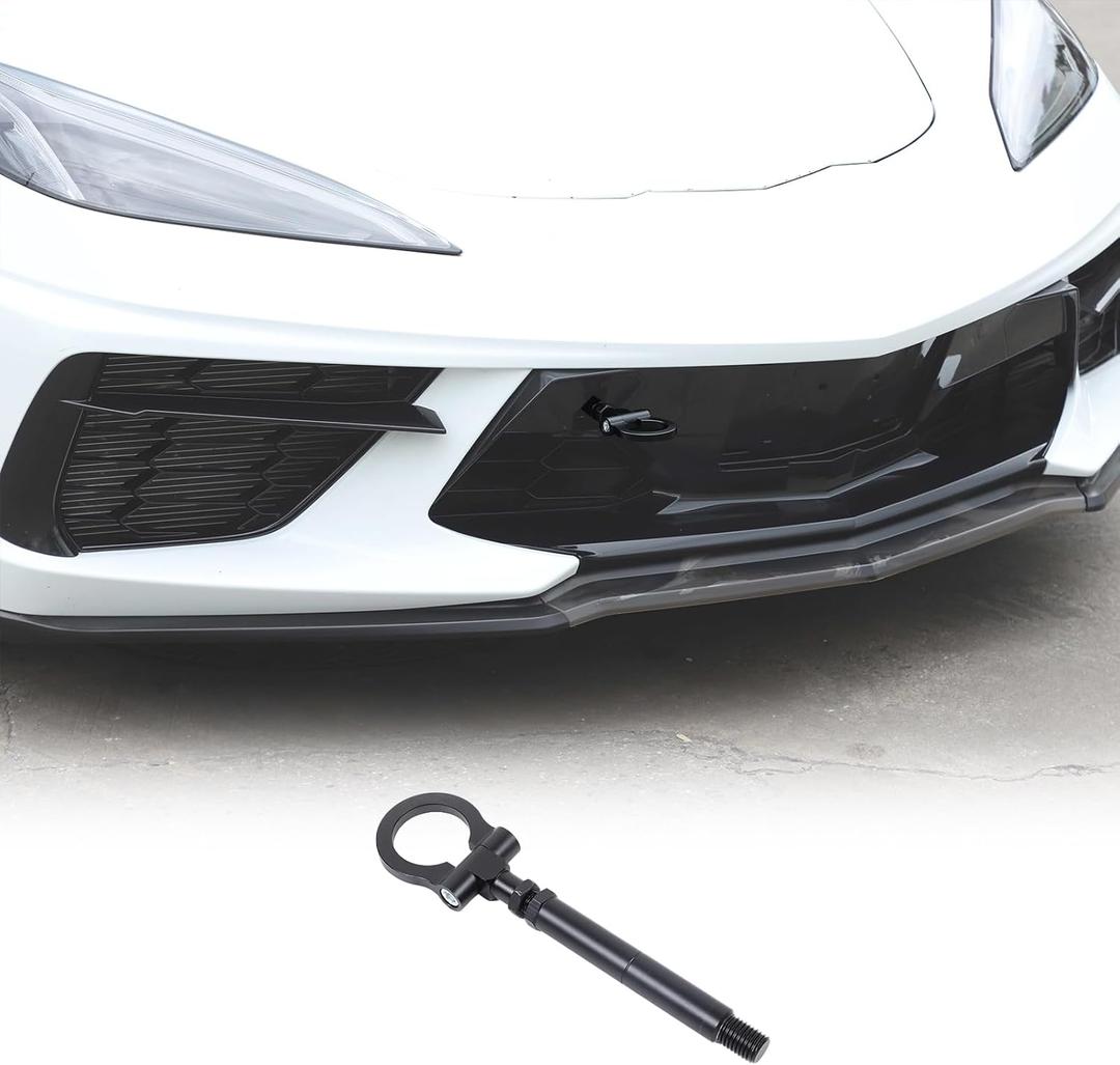 Front Bumper Tow Hook Compatible with Chevrolet Corvette C8 2020-2026, Race Style Front Tow Hook O-Ring, Exterior Tow Hook Trailer Hitch Accessories (Black)