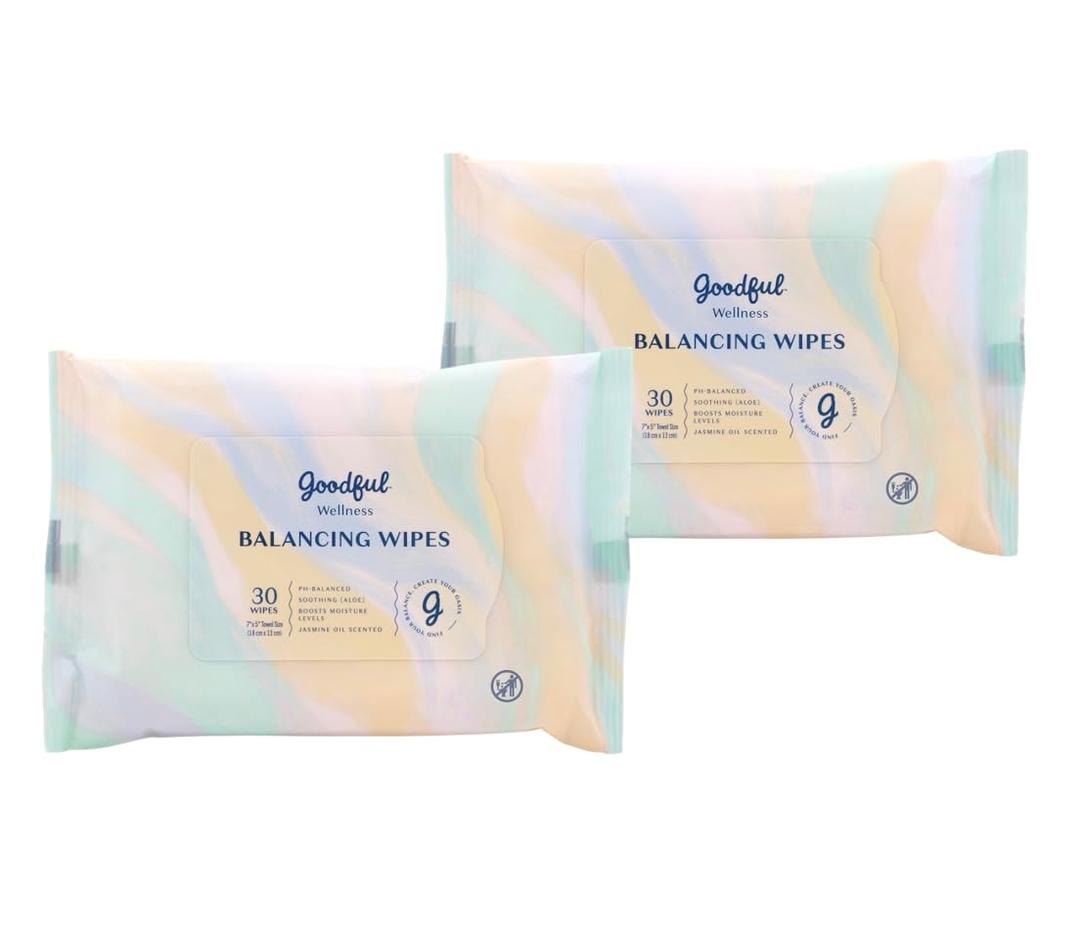 Goodful Wellness pH Balancing Wipes, 30 Count (Pack of 2) Hypoallergenic Feminine Wipes, Gentle pH Balanced Wipes Women, Unscented Intimate Wipes