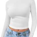 Womens Long Sleeve Crop Top Mock Turtleneck Sexy Slim Fitted Casual Base Layer Lightweight Soft Shirt Going Out Teen Sexy Top (Small, *White)