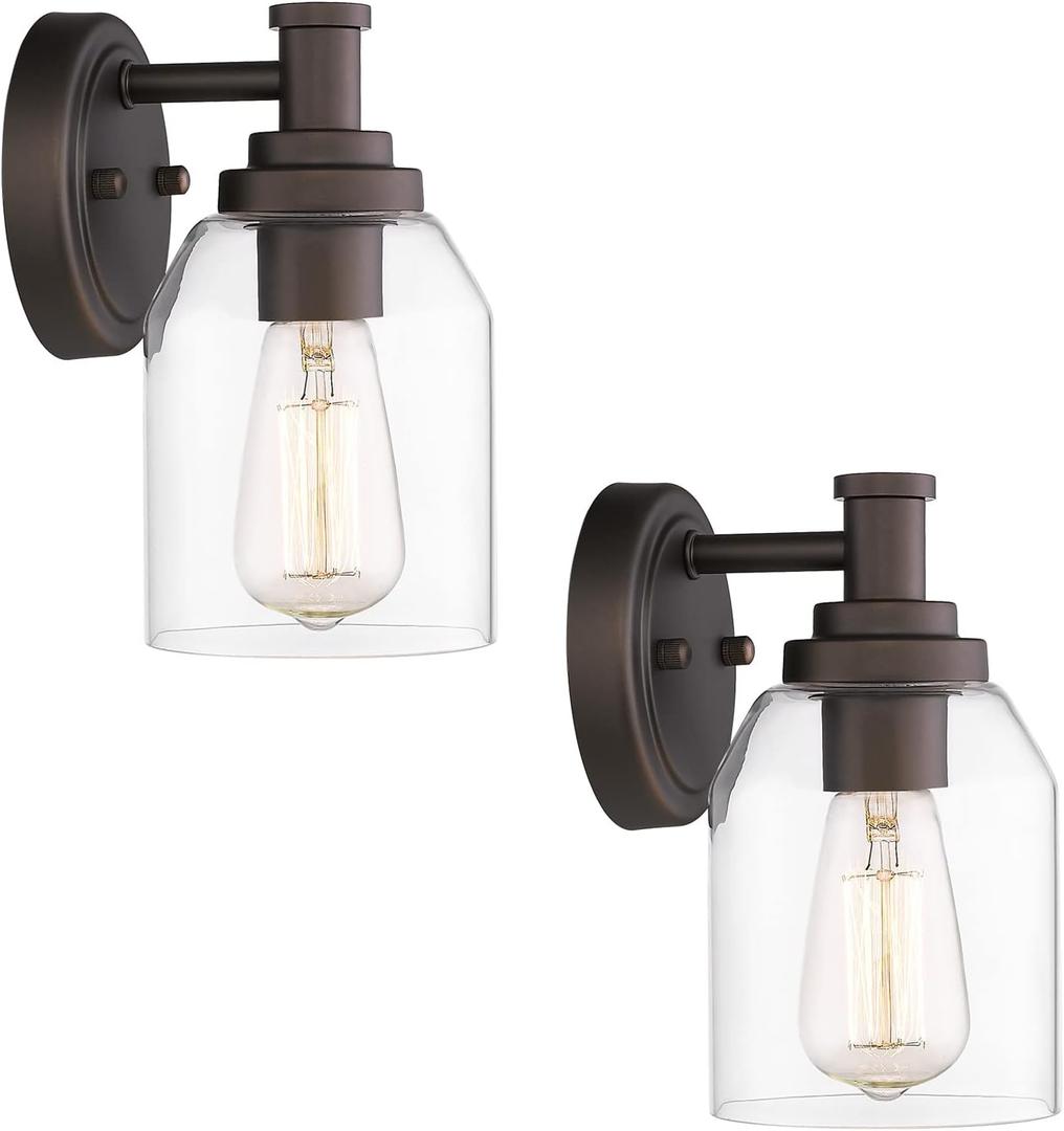 zeyu Vanity Sconces Wall Lighting 2 Pack, Farmhouse Bathroom Vanity Light Fixture with Clear Glass Shade, Oil Rubbed Bronze Finish, ZG33B-2 ORB