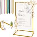 Wedding Welcome Sign Stand, 50”x30”x 20” Heavy Duty Easel Stand for Sign with 8 Pair Satin Ribbon & 2 Leather Strap, Welcome to Our Wedding Sign Holder, Metal Floor Standing Easels for Signs, Poster (Gold)