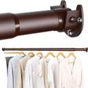 Closet Rod - Closet Rods for Hanging Clothes, 17 to 53 inch Adjustable Closet Hanging Rod, Heavy Duty Clothes Rod Clothing Bar, Closet Poles for Hanging Clothes for Wardrobes, Shower Curtain (Brown)