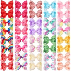 CLLOT 40 Pcs 4.5 Inch Hair Bows for Girls Clips Grosgrain Ribbon Boutique Hair Bow Alligator Clips For Girls Teens Toddlers Kids(Rainbow Colors)